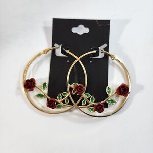Beautiful hoop earrings with red roses